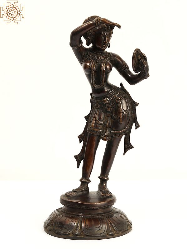 13" The Apsara Applying Vermillion (A Statue Inspired by Khajuraho) In Brass | Handmade | Made In India