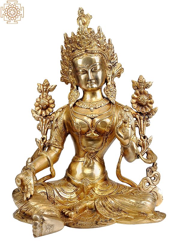 15" Tibetan Buddhist Goddess Green Tara In Brass