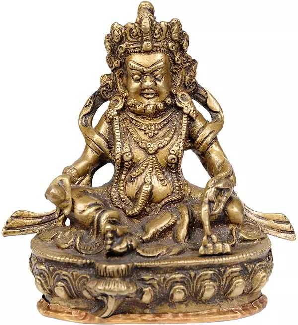 5" Tibetan Buddhist Kubera Brass Idol | Handmade | Made in India