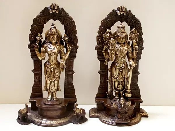 9" Brass Standing Lord Vishnu-Goddess Lakshmi