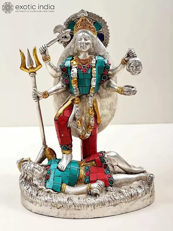 10" Mother Goddess Kali (Inlay Statue) In Brass | Handmade | Made In India