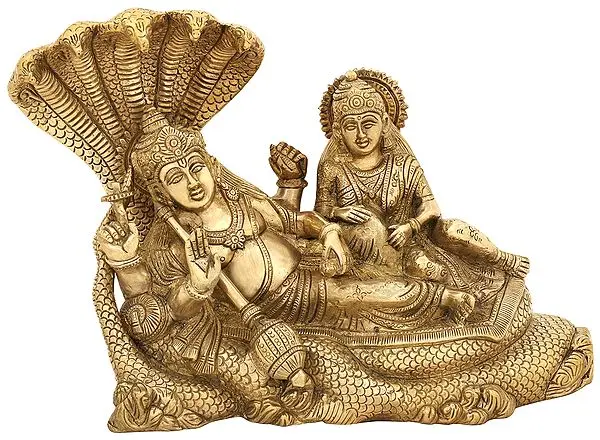 14" Sheshasayi Vishnu with Lakshmi In Brass | Handmade | Made In India