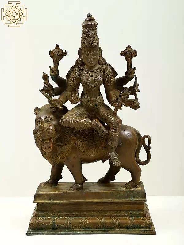 14" Tranquil Ashtabhujadhari Durga | Handmade | Madhuchista Vidhana (Lost-Wax) | Panchaloha Bronze from Swamimalai