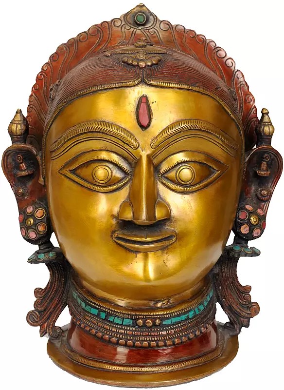 12" Goddess Parvati (Uma) Head In Brass | Handmade | Made In India