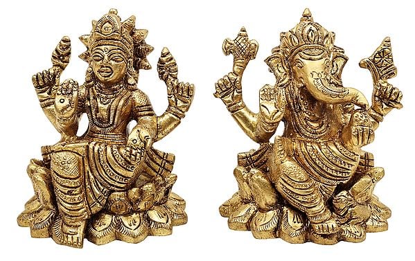 3" Lakshmi Ganesha (The Pair of Auspiciousness) Brass in statue | Handmade | Made in India