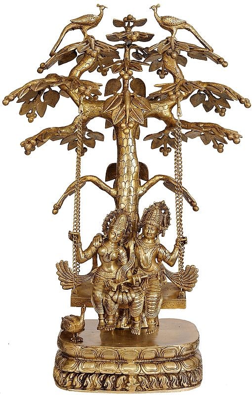 35" Large Size Radha and Krishna on Swing in Brass | Handmade | Made In India