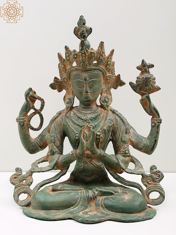 11" Tibetan Buddhist Deity Chenrezig Brass Sculpture | Handmade