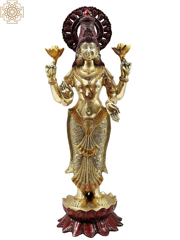 32" Standing Goddess Lakshmi In Brass | Handmade