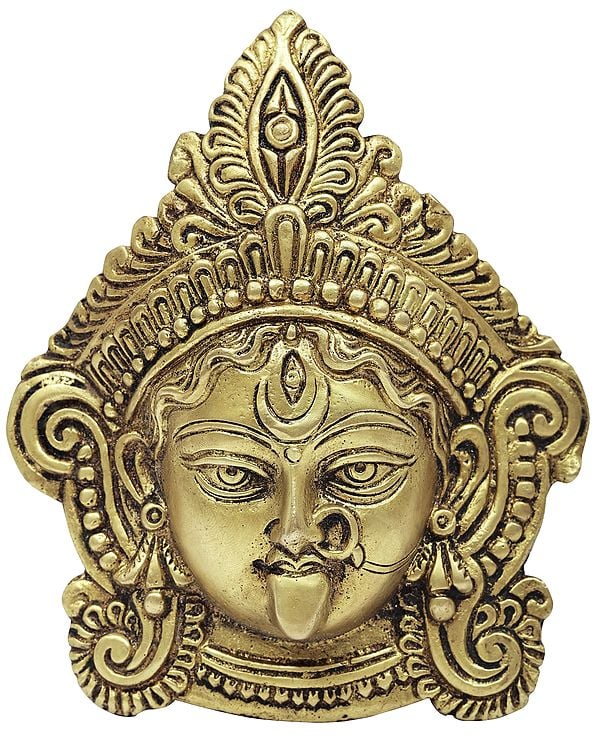 6" Goddess Kali Wall Hanging Mask In Brass