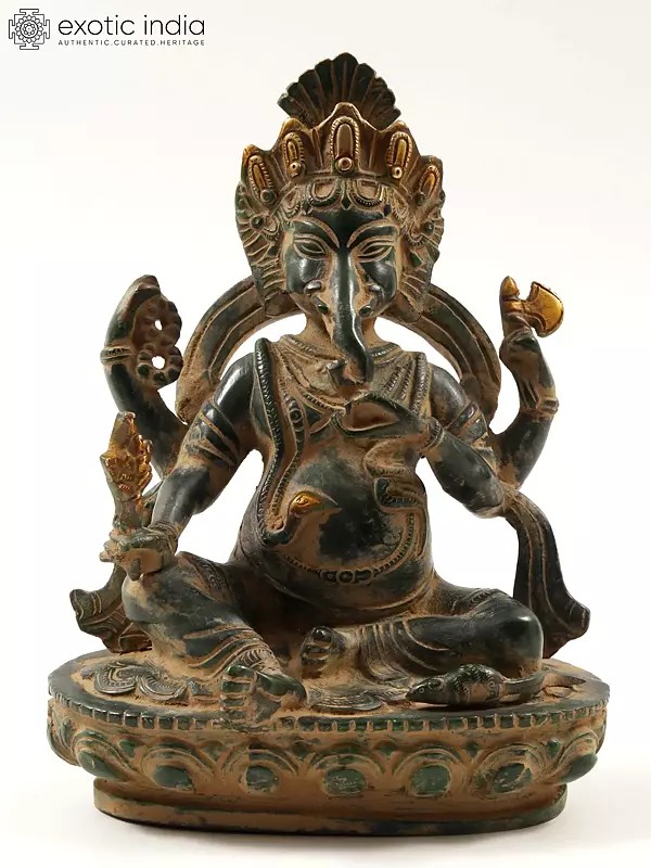 7" Brass Lord Ganesha Idol In Nepalese Style