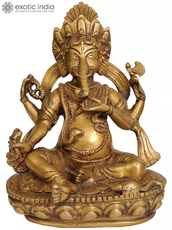 7" Brass Lord Ganesha Idol In Nepalese Style