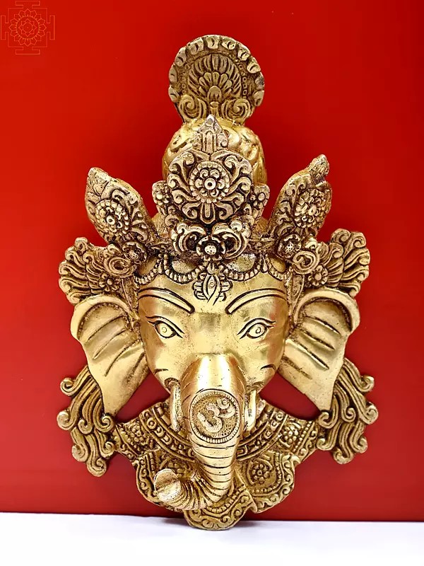 8" Lord Ganesha Wall Hanging Mask In Brass | Handmade