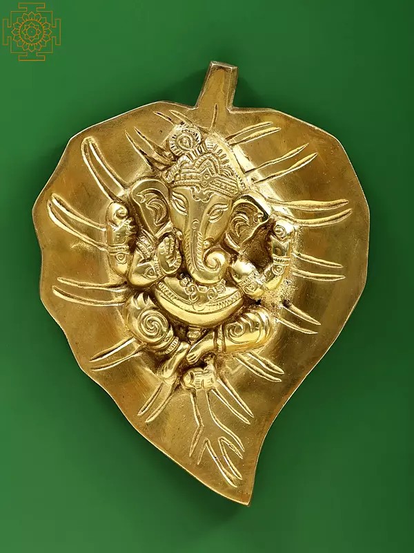 8" Baby Ganesha on Pipal Leaf (Wall Hanging) In Brass | Handmade | Made In India