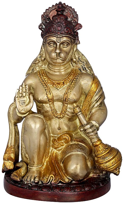 9" Blessing Lord Hanuman Brass Sculpture | Handmade | Made in India