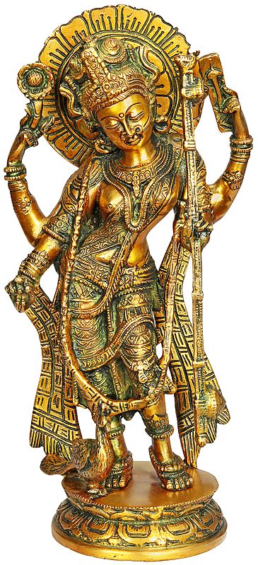 12" Standing Goddess Saraswati In Brass | Handmade | Made In India