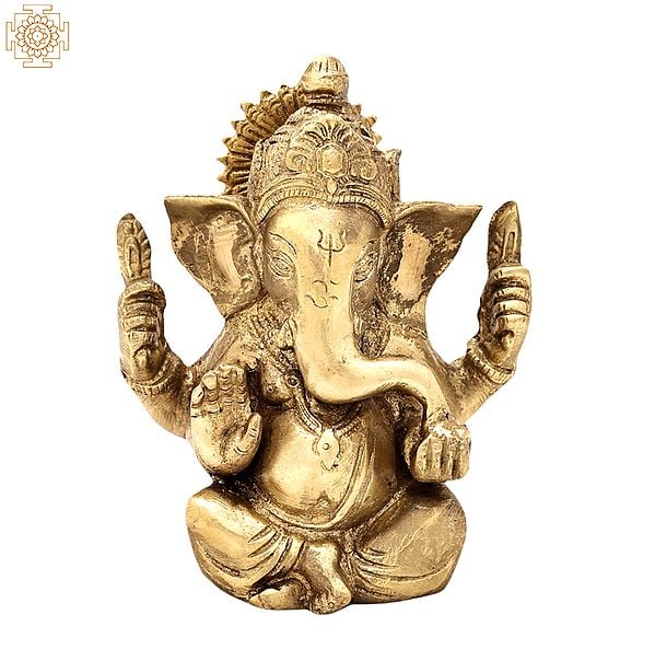 4" Brass Lord Ganesha Idol Eating Modak | Handmade | Made in India