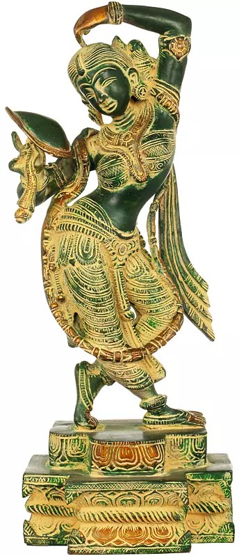 15" A Young Lady Applying Vermilion (A Sculpture Inspired by Khajuraho) In Brass | Handmade | Made In India