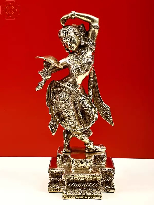 15" A Young Lady Applying Vermilion (A Sculpture Inspired by Khajuraho) In Brass | Handmade | Made In India