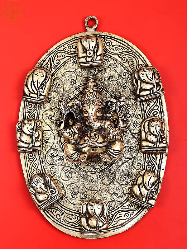 11" Lord Ganesha Wall Hanging Plate In Brass | Handmade