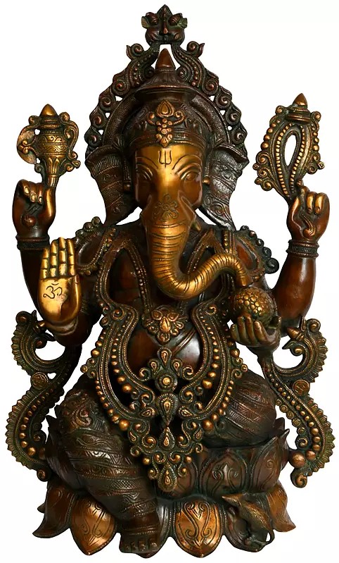 21" Kamalasana Shri Ganesha In Brass | Handmade | Made In India