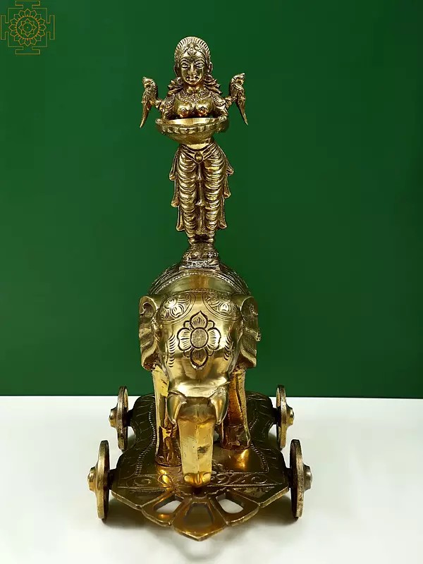 13" Deepalakshmi on an Elephant with Wheels | Handmade | Madhuchista Vidhana (Lost-Wax) | Panchaloha Bronze from Swamimalai