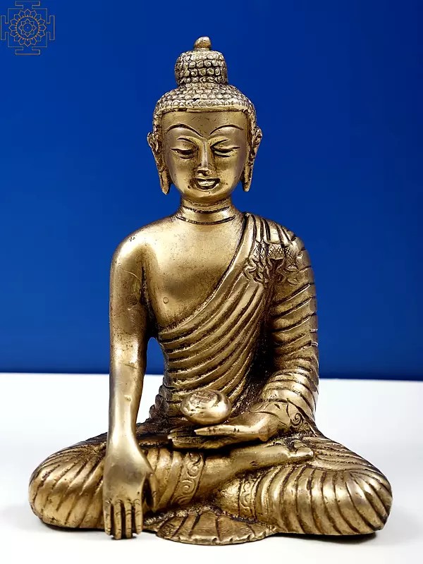6" Buddha in Earth Touching Gesture (Tibetan Buddhist) In Brass | Handmade | Made In India