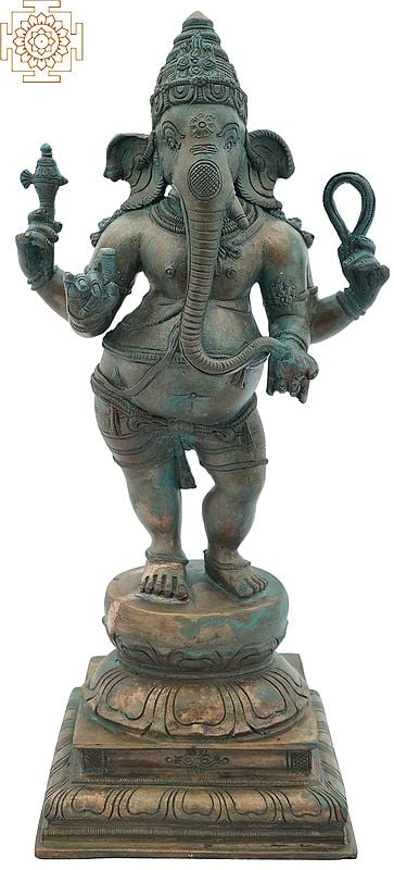 12.5" Standing Chaturbhujadhari Ekdanta Lord Ganesha | Handmade | Panchaloha Bronze