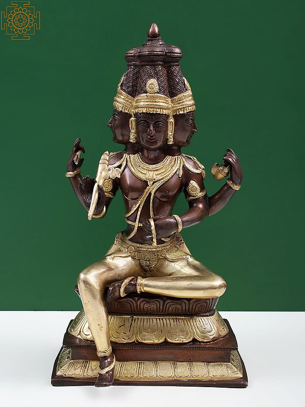 16" Lord Brahma Brass Sculpture | Handmade