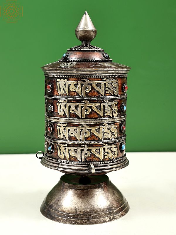 8" Made in Nepal Tibetan Buddhist Prayer Wheel with Auspicious Mantras In Brass | Handmade | Made In India