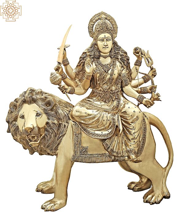43" Large Superfine Simhavahini Goddess Durga | Brass Statue | Handmade | Made In India