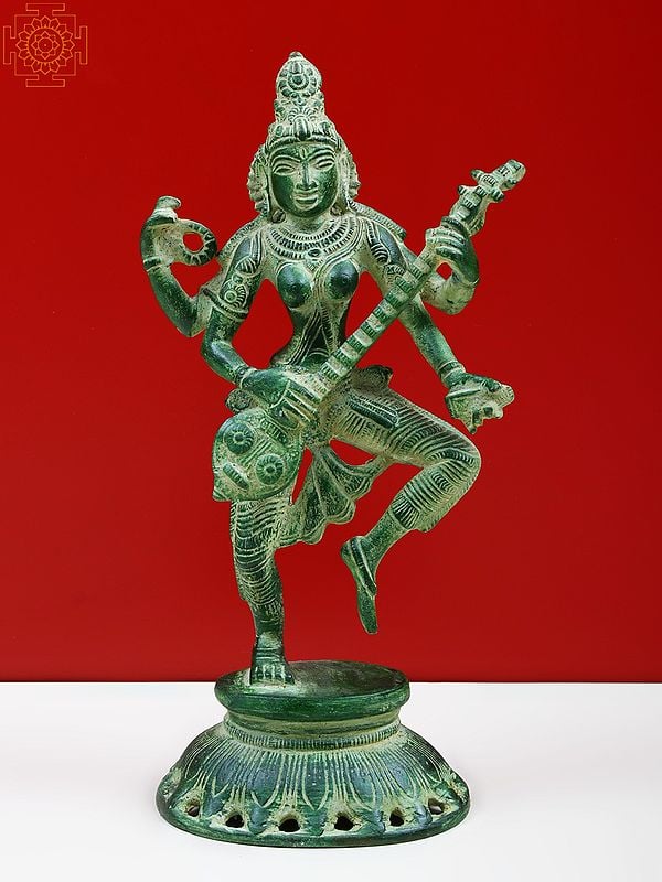 10" Dancing Goddess Saraswati Brass Sculptures | Handmade