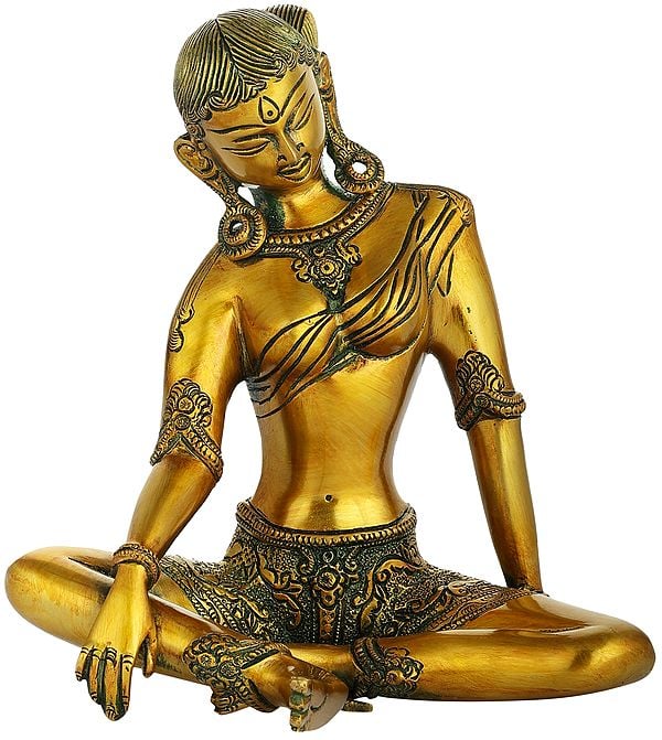 8" Tibetan Buddhist Deity Green Tara In Brass | Handmade | Made In India