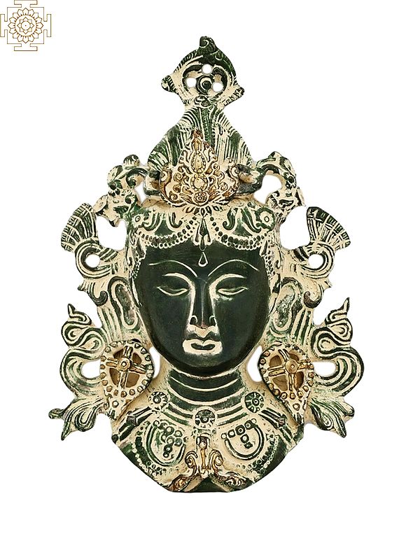 8" Tibetan Buddhist Goddess Tara Mask (Wall Hanging) In Brass | Handmade | Made In India