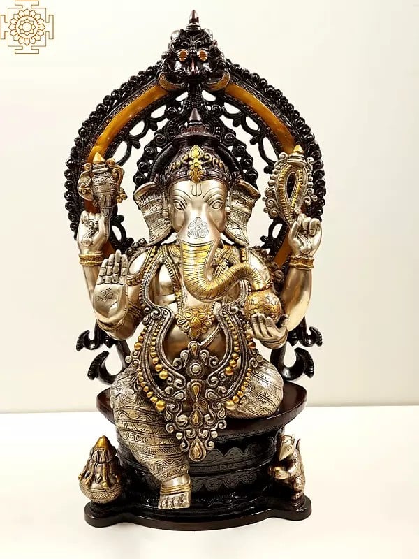 26" Blessing Ganesha with Kirtimukha Aureole In Brass | Handmade | Made In India