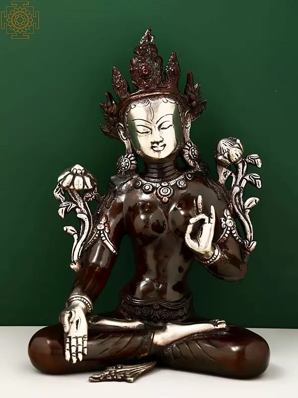 9" Goddess White Tara (Tibetan Buddhist Deity) In Brass | Handmade