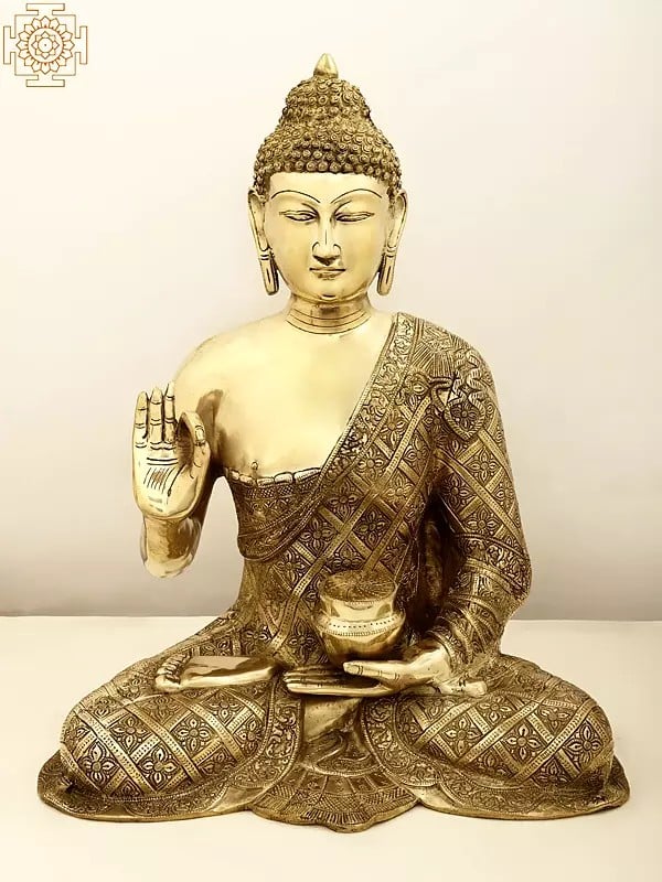 23" Superfine The Stately Buddha In Dual-tone Finish In Brass | Handmade