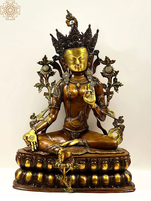34" The Majestic Green Tara Handmade Brass Statue | Made in India