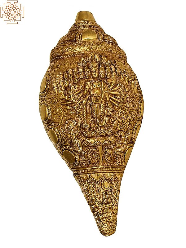 9" Brass Vishvarupa Vishnu Conch | Wall Hanging Statue | Handmade | Made in India
