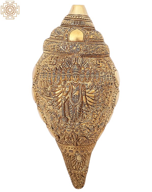 9" Brass Vishvarupa Vishnu Conch | Wall Hanging Statue | Handmade | Made in India