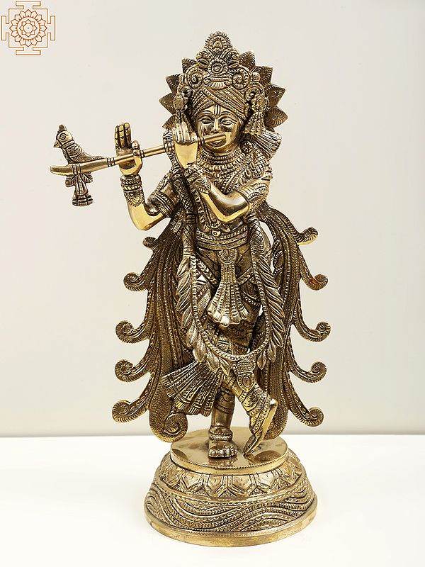 13" Brass Lord Krishna Playing Flute
