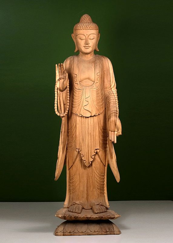 64" Large Wooden Standing Buddha