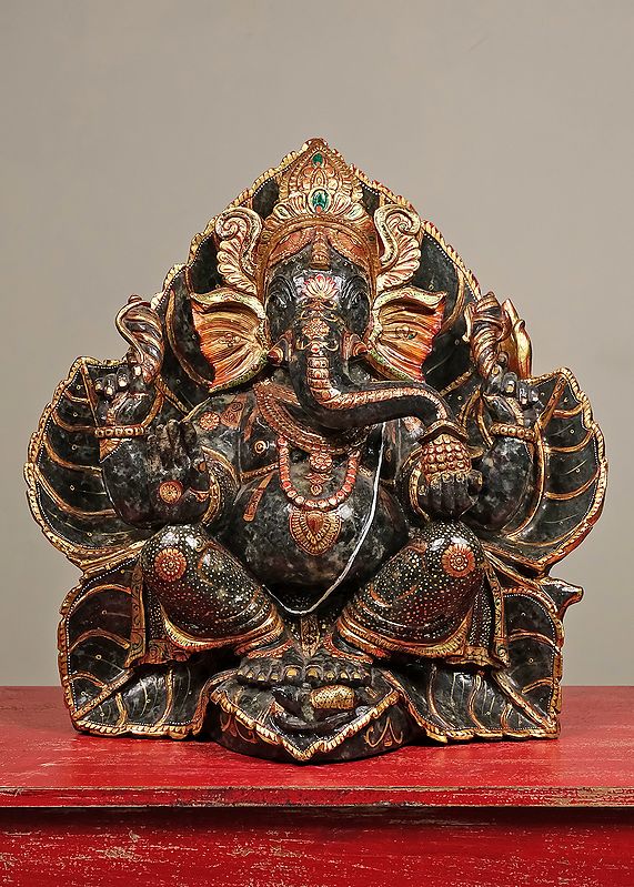 19" Ganesha Made of Aventurine Stone