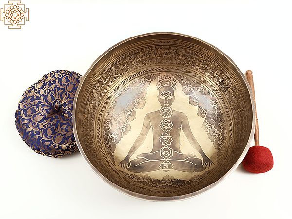 15" Super Large Superfine Tibetan Buddhist Singing Bowl with the Image of Om Buddha