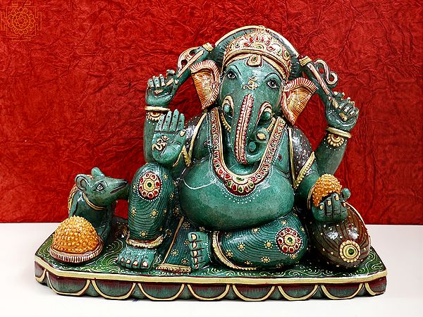 11" Lord Ganesha Made of Jade Gemstone | Handmade