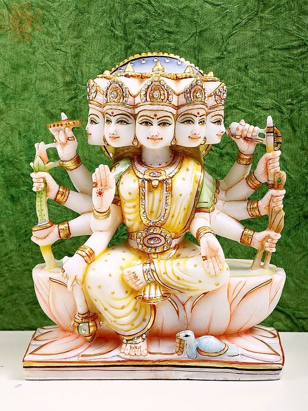 10" White Marble Panchamukhi Gayatri Devi | Handmade