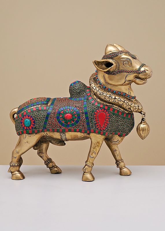 17" Brass Nandi with Inlay Work | Handmade