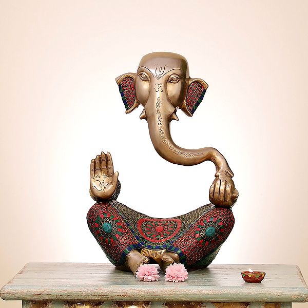 18" Brass Stylish Ganesha with Inlay Work | Handmade