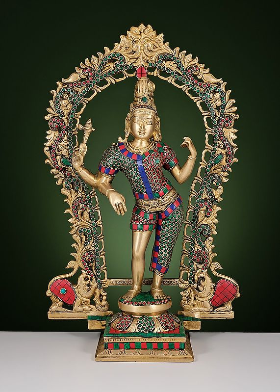 18" Brass Ardhanarishvara with Inlay Work | Handmade