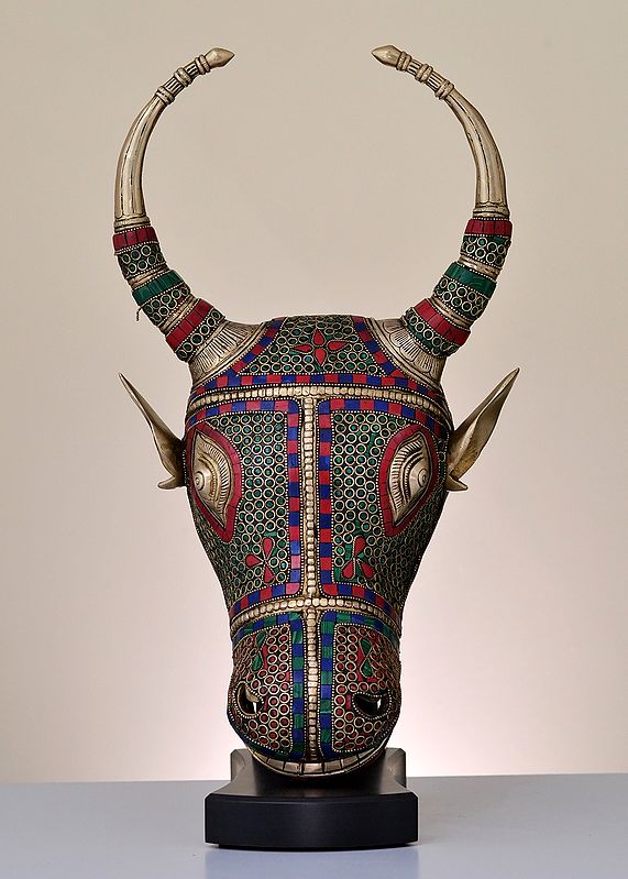 18" Brass Nandi Head with Inlay Work | Handmade