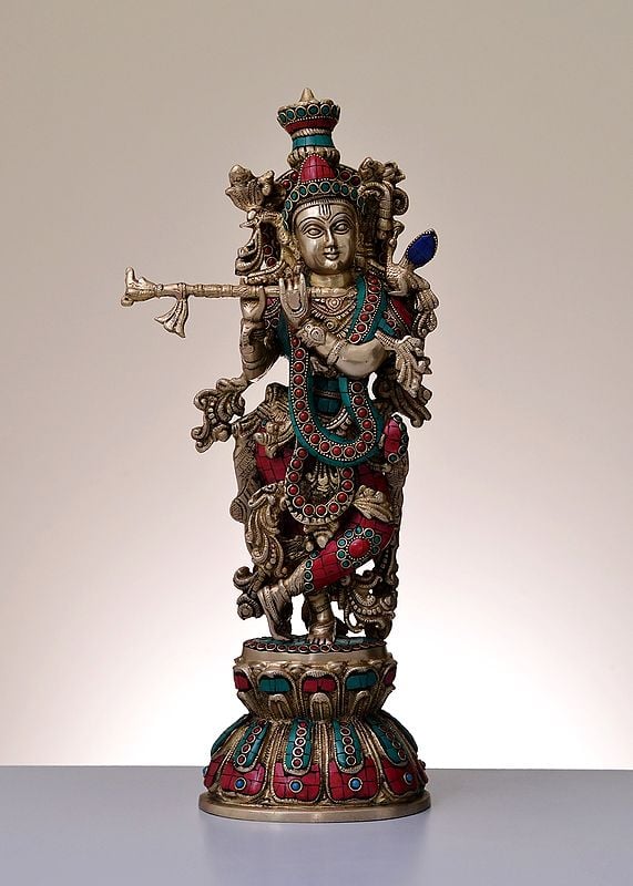 18" Brass Fluting Krishna | Handmade
